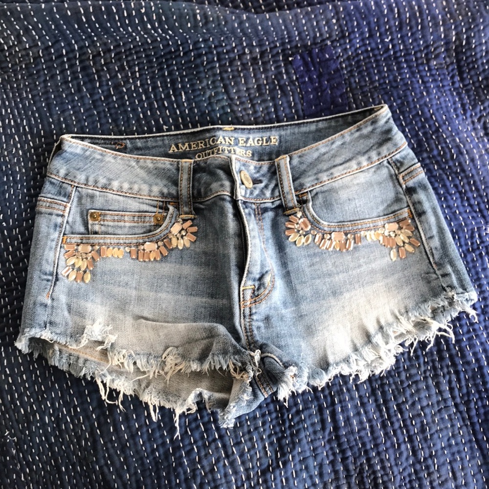 Rhinestone denim shorts